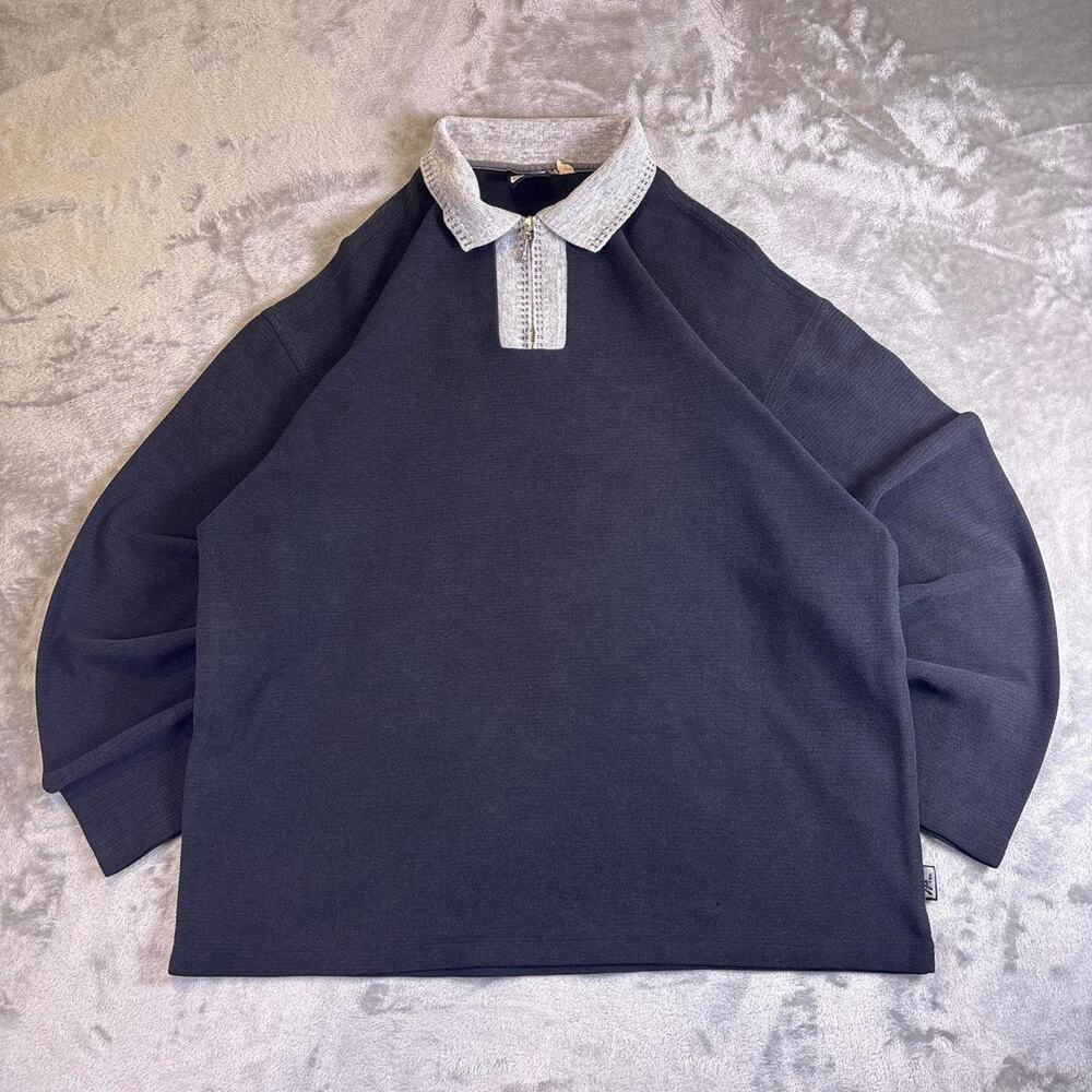 Vintage No Fear Half Zip Sweater Womens XL Gray Black Collared Pullover Y2K